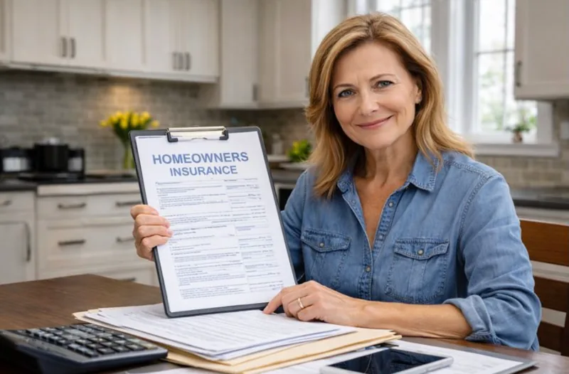 Homeowners insurance paperwork on a desk