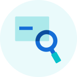 Credit card under a magnifying glass icon